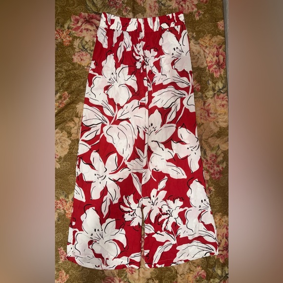 Haute Monde Red & White Wide Leg Flowy Pants - Picture 3 of 5